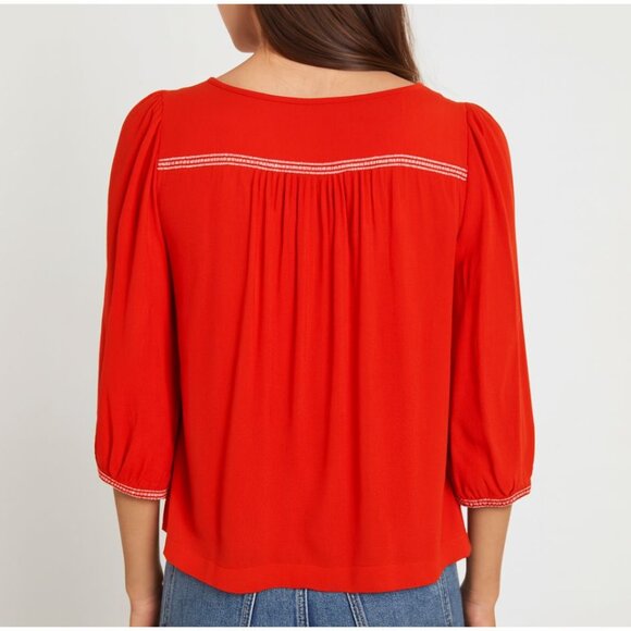 ba&sh Paris Amber Blouse Women’s Size Small Coral Embroidered V-Neck 3/4 Sleeve - Picture 4 of 9